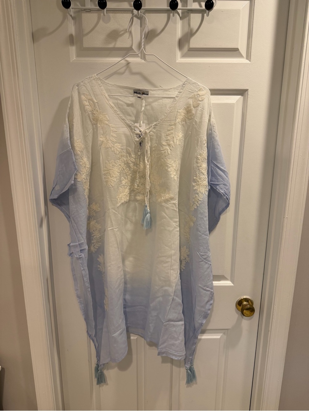 NWT White Waves Embroidered Tie-Front Tunic Beach Cover Up Resort Wear OSFM
